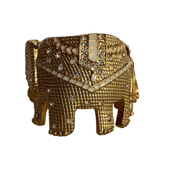 NWOT Lilly Pulitzer Tusk Tusk Elephant Gold Cuff Hinged Bracelet Rhinest… - Picture 7 of 9